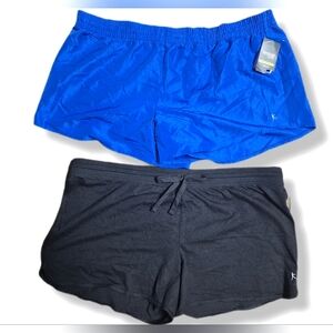 Danskin Now Set of Black Cotton & Blue Windbreaker Plus Size Athletic Shorts